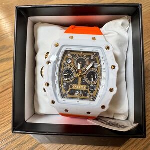 Activa Chronograph Watch Mens White Orange Gold Skeleton ACW2305-027 Sporty Bold